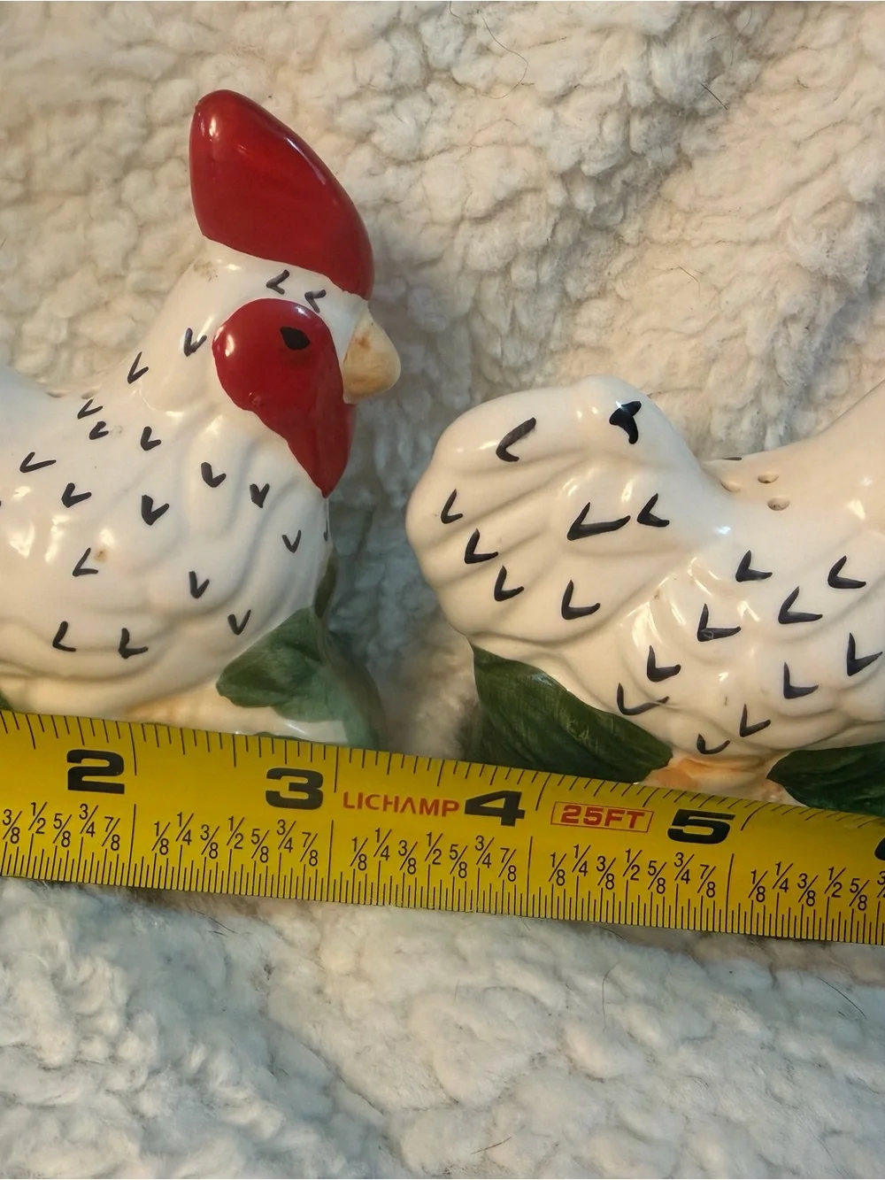 Vintage Hand-Painted Ceramic Rooster Salt & Pepper Shakers - White & Red